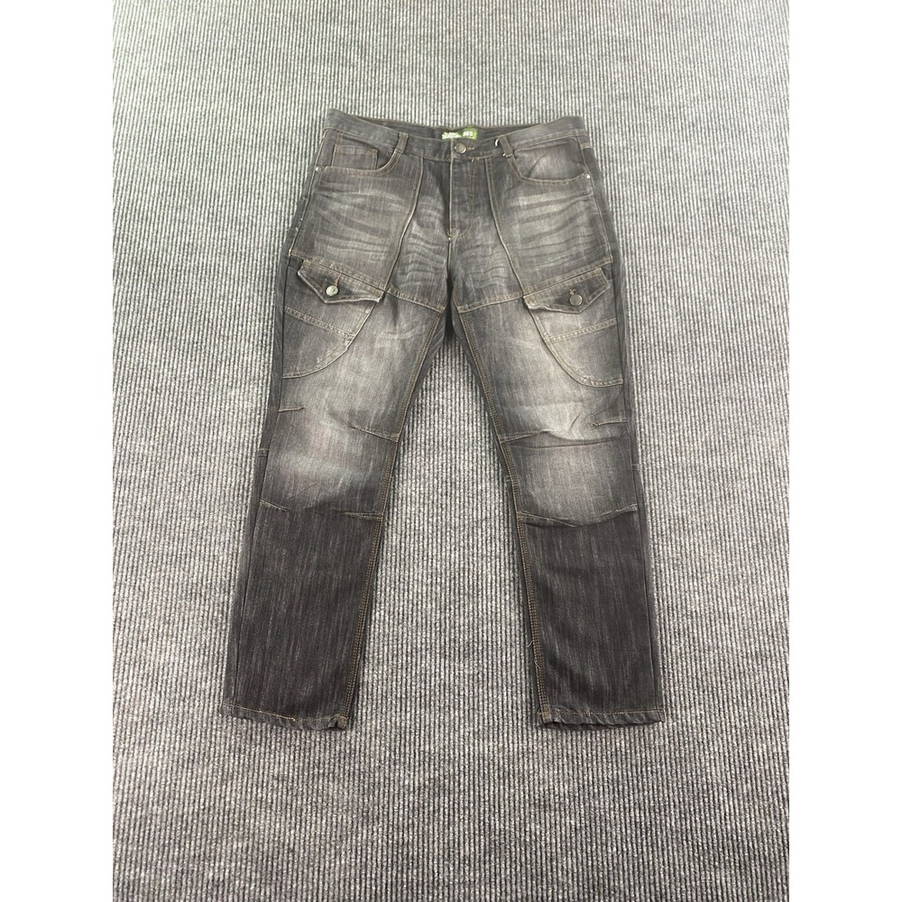No Fear Jeans Men 36x29 Black Denim Cargo Double Knee Button Fly y2k Skater Punk